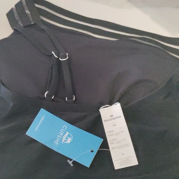 Cupshe One Shoulder Adjustable Straps Cutout Asymmetrical Swimwear Mesh blk Sz M - Picture 5 of 5